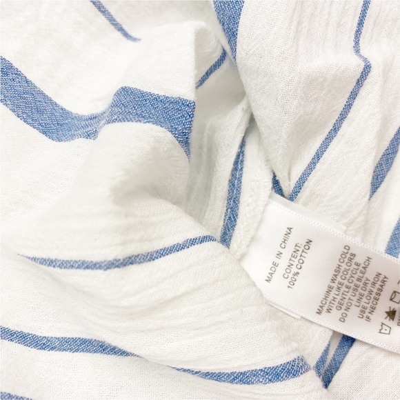 1. State Smocked Off Shoulder Blue White Striped Top Large - Picture 7 of 8